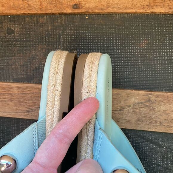New Marc Fisher Prisca Espadrille Sandals Sz 8.5 Silver Studded Slide mint - Picture 6 of 12